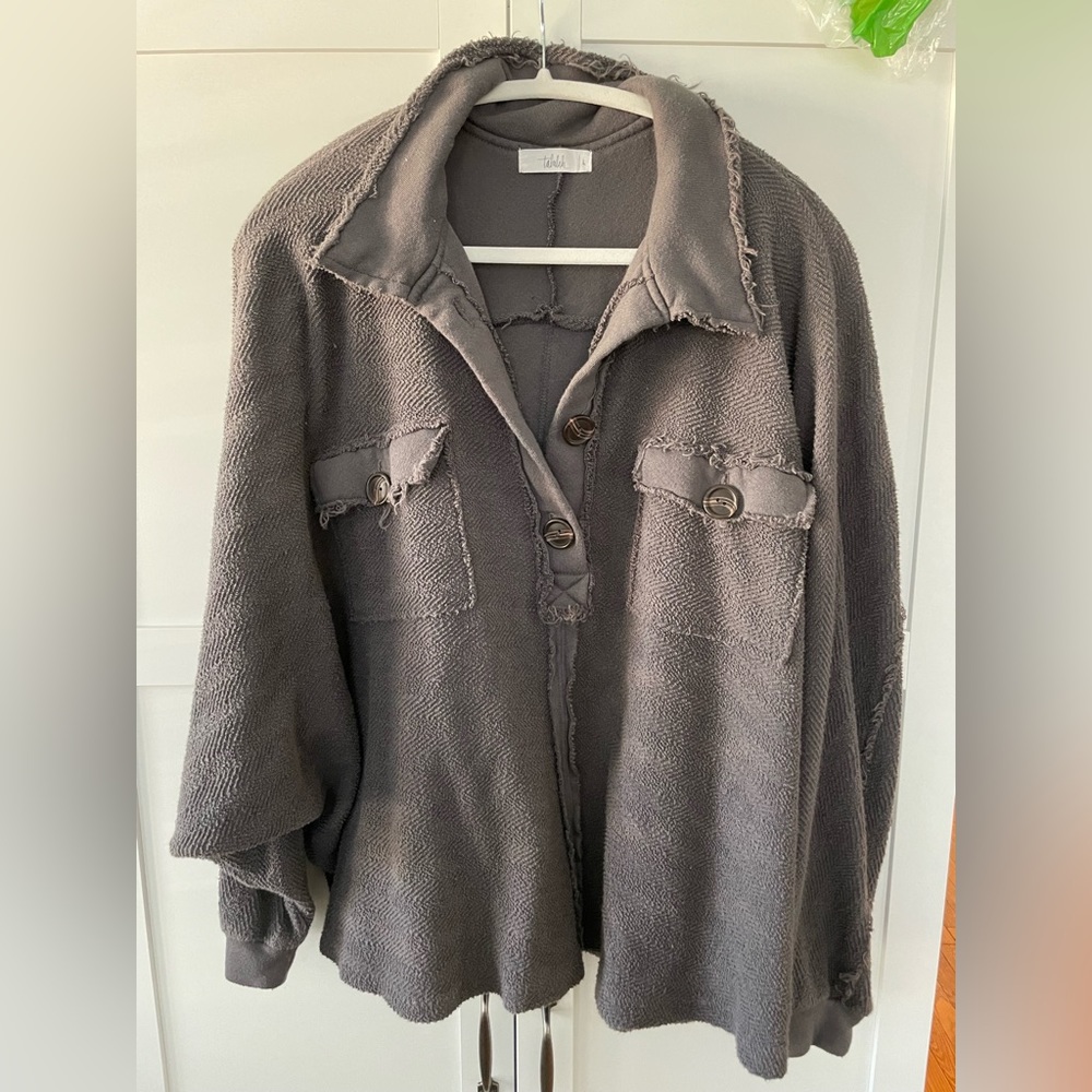 Shop Talulah oversized Henley, size large, dark grey